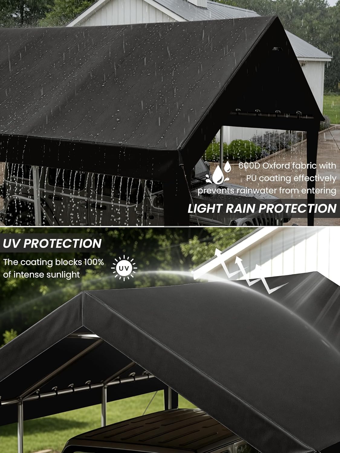 12 x 20 Ft Carport Replacement Cover, Heavy Duty Outdoor Car Tarp Canopy, Waterproof & UV Protected Tear Oxford Tarp with Ball Bungees (Frame is Not Included)