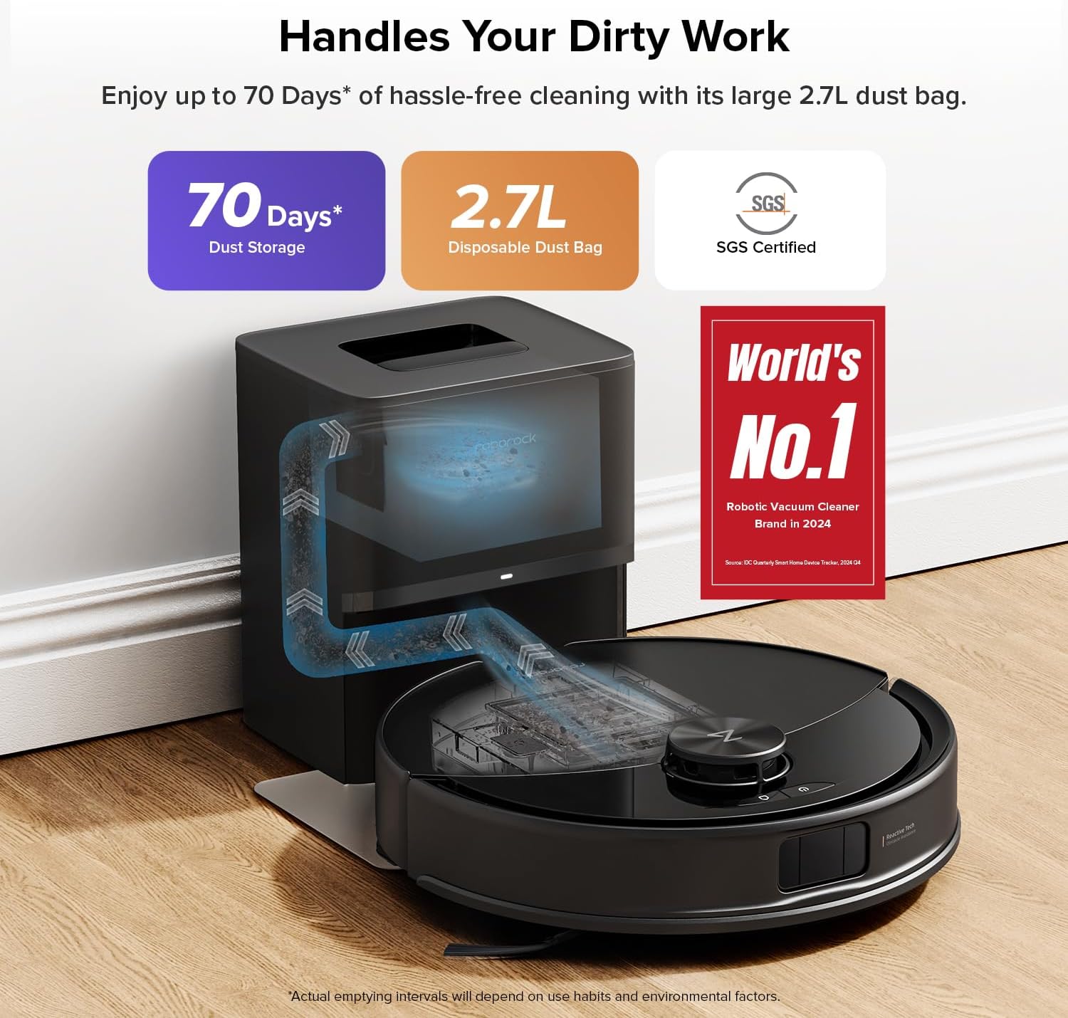 roborock Q10 S5+ Robot Vacuum and Mop, 10,000Pa Suction, Upgraded from Q8 max+, 70 Days Self-Emptying, Obstacle Avoidance, Sonic Mopping, Dual Anti-Tangle Design, Auto Mop Lifting, Black