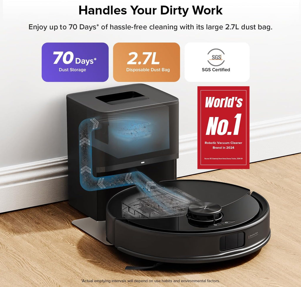roborock Q10 S5+ Robot Vacuum and Mop, 10,000Pa Suction, Upgraded from Q8 max+, 70 Days Self-Emptying, Obstacle Avoidance, Sonic Mopping, Dual Anti-Tangle Design, Auto Mop Lifting, Black