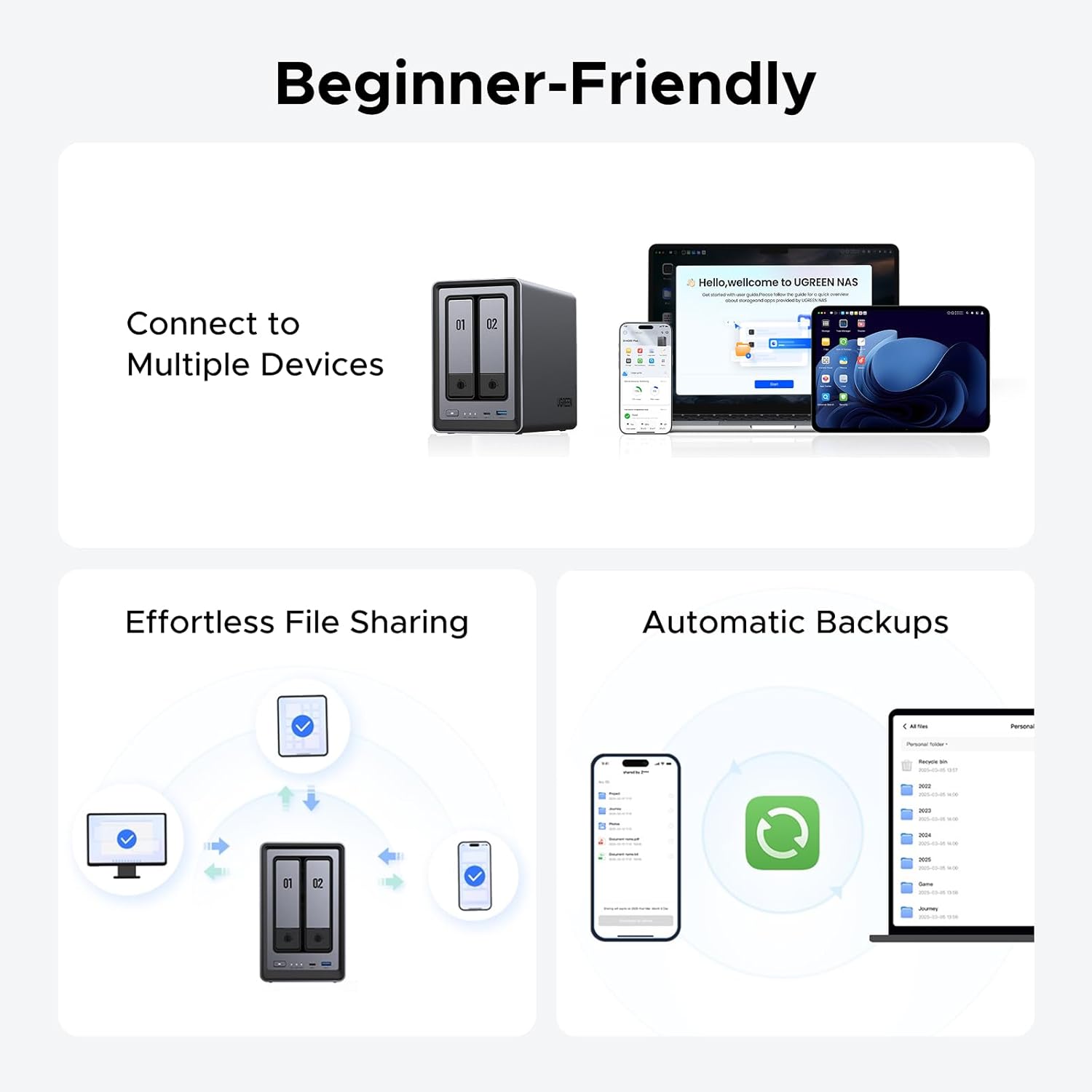 UGREEN NAS DXP2800 2-Bay Desktop All-Round NASync Ideal for Small Team  Enthusiasts  Intel N100 Quad-core CPU  8GB DDR5 RAM  2.5GbE  2X M.2 NVMe Slots  4K HDMI  Network Attached Storage (Diskless)