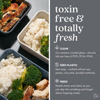 Ceramic Coated Glass Food Storage Containers | No PTFE, PFOA, PFAS, and BPA | Reusable Non Toxic Meal Prep Containers with Glass Lids | Easy To Store | 10 Piece Set Crema