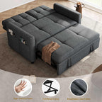DWVO 55" Convertible Sofa Bed, 3-in-1 Sleeper Sofa with Pull-Out Bed, Linen Futon Couch with Adjustable Backrest and Side Pocket, Modern Loveseat for Living Room Apartment, Grey