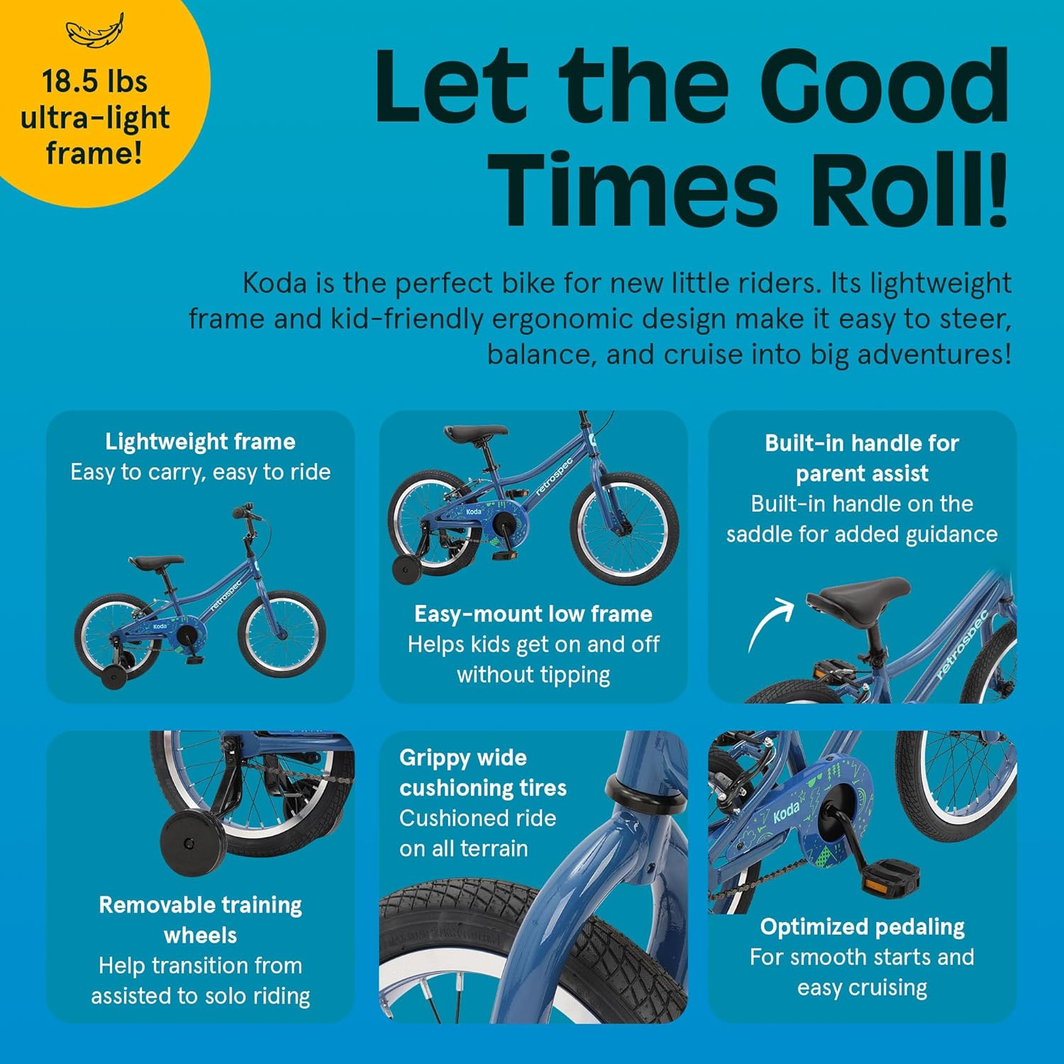 Retrospec Koda Plus Kids Bike for Boys & Girls Ages 4-6 Years - 16" Children's Bicycle, Adjustable Seat & Handlebars