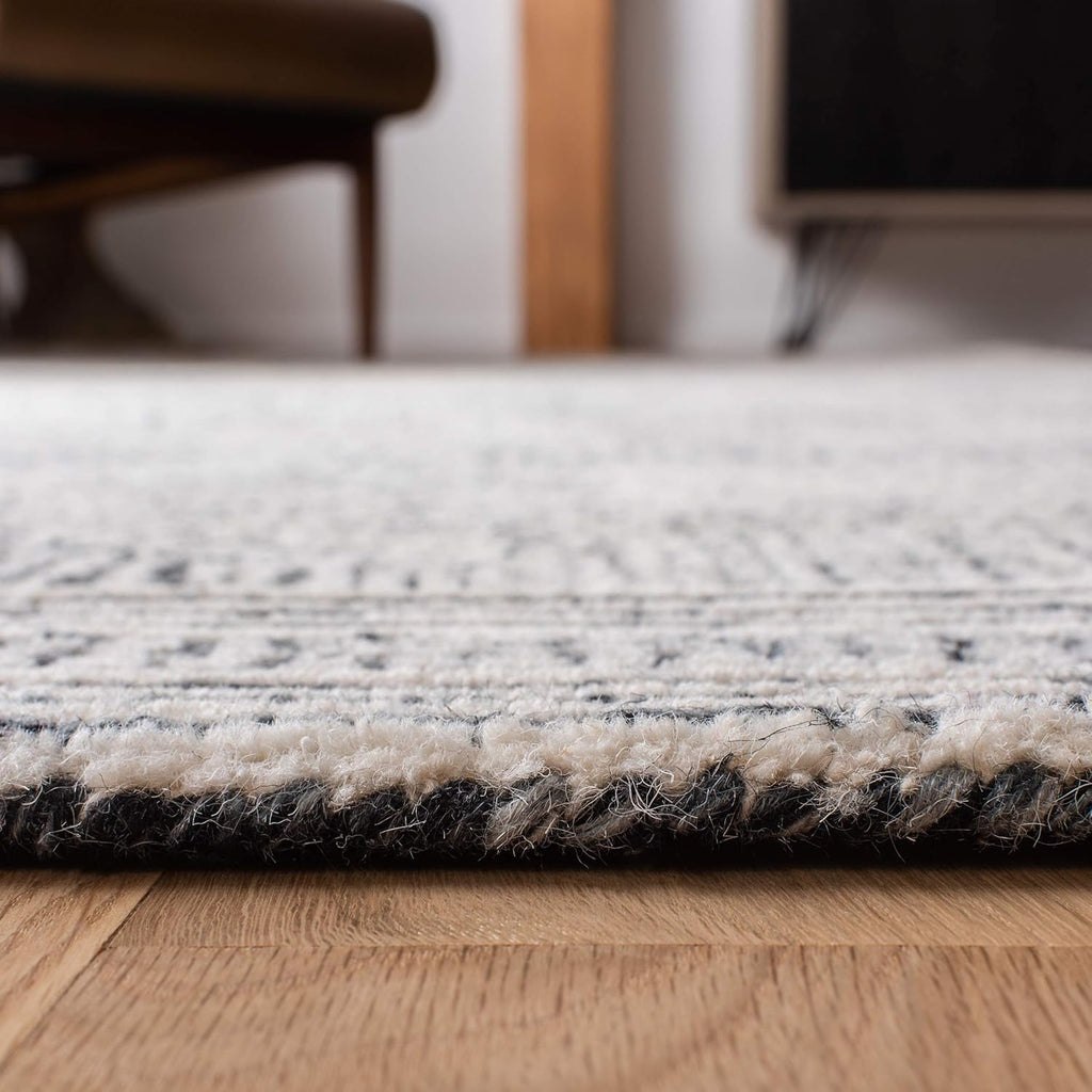 SAFAVIEH Abstract Collection Area Rug - 9' x 12', Ivory & Charcoal, Handmade Wool, Ideal for High Traffic Areas in Living Room, Bedroom (ABT340H)