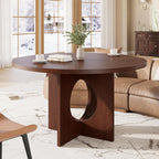 Garvee 47" Round Dining Table for 4-6 People - Circle Kitchen Dinner Table with Sturdy Pedestal Base, Space Saving Dinning Room Furniture for Living Room, Kitchen, Apartment, Walnut