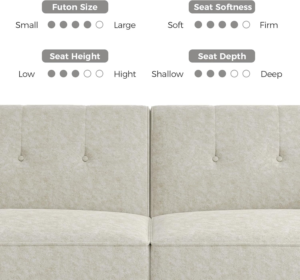 89” Futon Sofa Bed, Comfy Futon Couch Bed with 2 Square Pillows,Convertible Sleeper Sofa with Adjustable Backrest& Armrests, Modern Loveseat Sleeper for Living Room,Velvet Fabric White