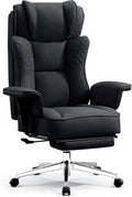 Big and Tall Office Chair, Ergonomic Leather Reclining Chair with Footrest, High-Back Comfy Executive Computer Desk Chairs with Lumbar Support, Wide Seat, 400LBS (Black)