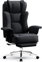 Big and Tall Office Chair, Ergonomic Leather Reclining Chair with Footrest, High-Back Comfy Executive Computer Desk Chairs with Lumbar Support, Wide Seat, 400LBS (Black)