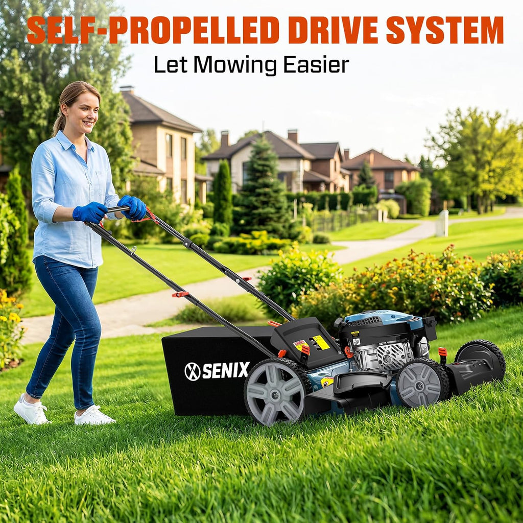 SENIX Gas Lawn Mower  22" Self Propelled Gas Powered Lawnmower with 170cc OHV 4-Cycle Engine  3-in-1 Walk-Behind Push Lawn Mower  6-Position Height Adjustment