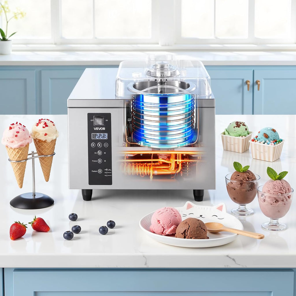 VEVOR Commercial Hard Ice Cream Machine, 500W 1.32 Gal/Hour, Gelato Hard Serve Ice Cream Maker with 2.8L 304 Stainless Steel Cylinder, Auto Clean LED Panel High Productivity for Snack Bar Restaurants