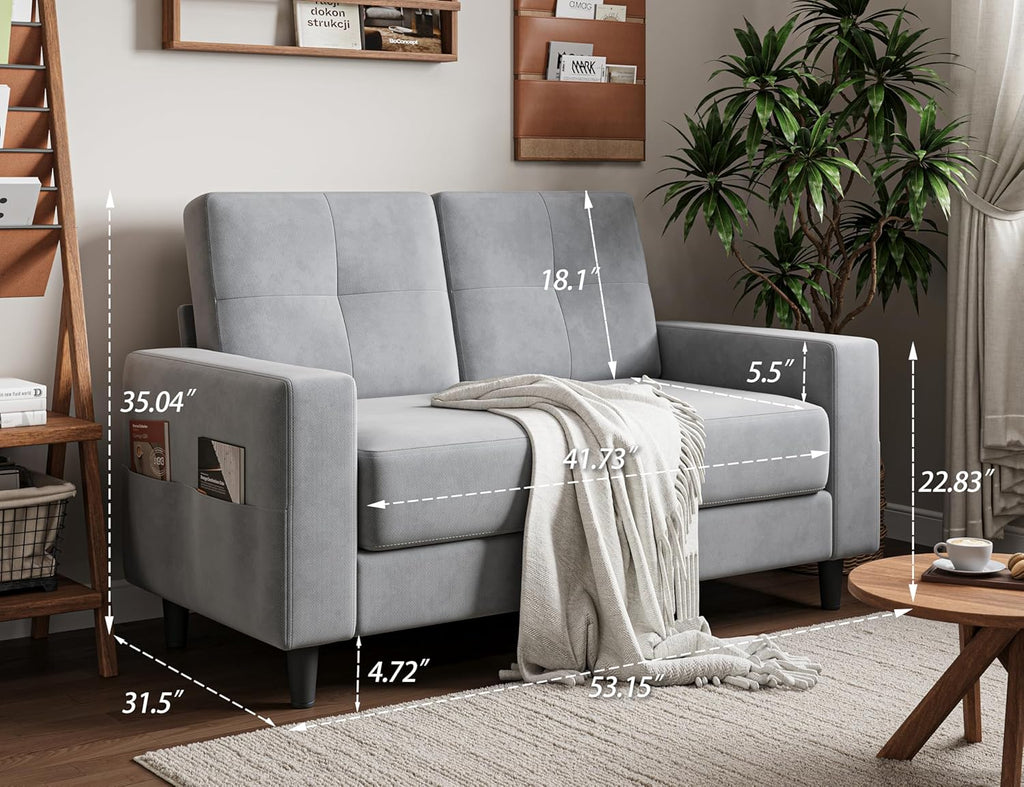 Txtin's Loveseat Sofa 53" Small Couches for Small Spaces 2 Seater Mini Couch for Bedroom Comfy Modern Love Seat for Apartment Office Living Room - Light Grey