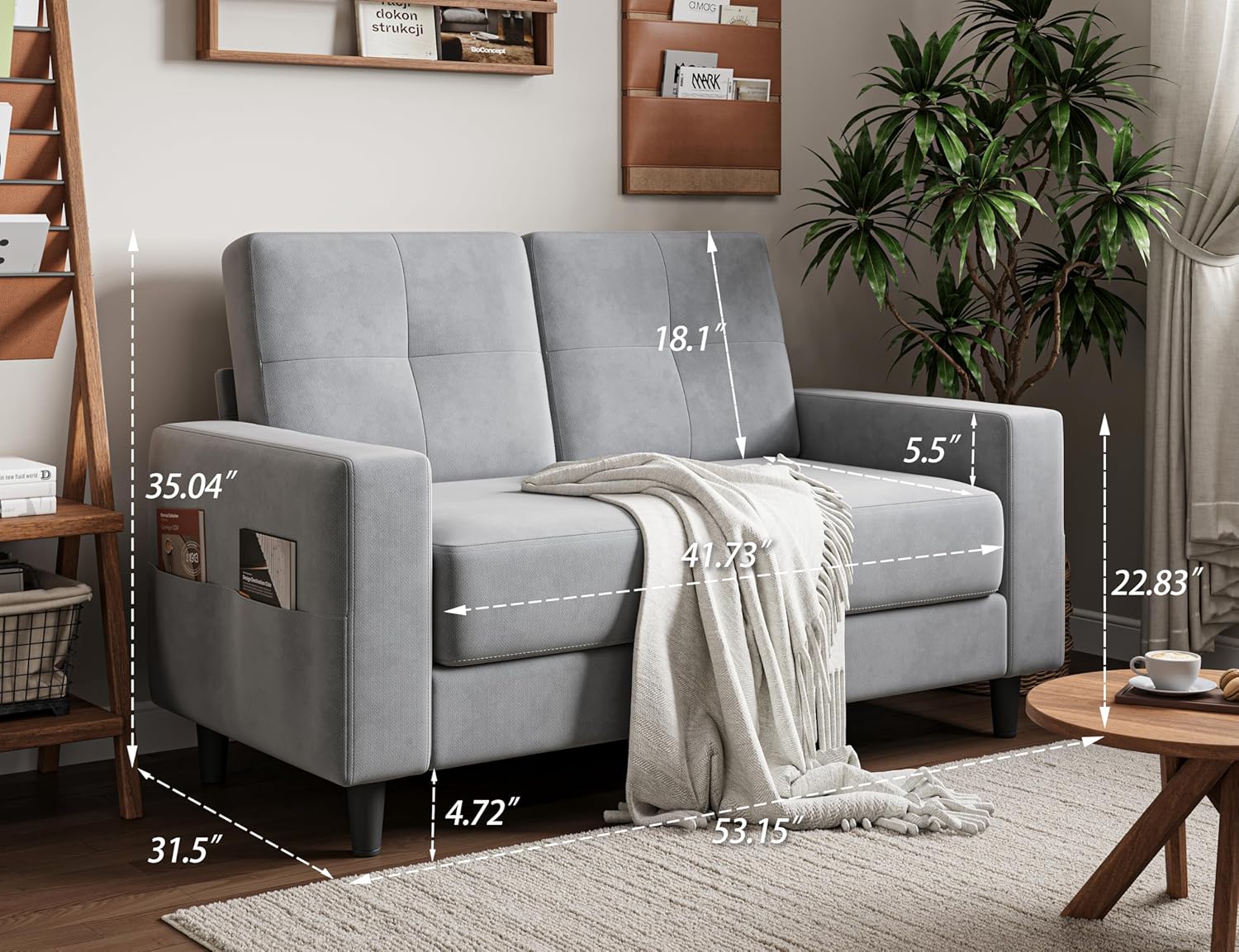 Txtin's Loveseat Sofa 53" Small Couches for Small Spaces 2 Seater Mini Couch for Bedroom Comfy Modern Love Seat for Apartment Office Living Room - Light Grey