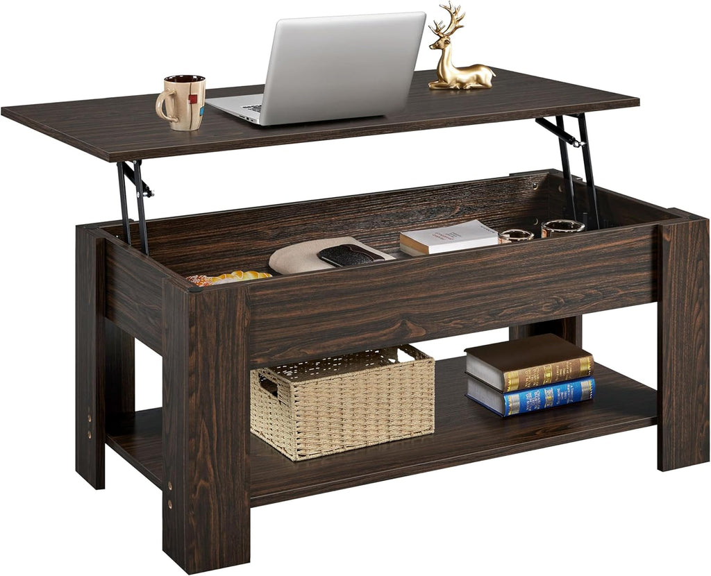 Yaheetech Lift Top Coffee Table with Hidden Compartment and Storage Shelf, Rising Tabletop Dining Table for Living Room Reception Room, 47.5in L, Espresso