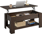 Yaheetech Lift Top Coffee Table with Hidden Compartment and Storage Shelf, Rising Tabletop Dining Table for Living Room Reception Room, 47.5in L, Espresso