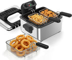 OSTBA Electric Deep Fryer with 3 Baskets, 1700W Stainless Steel Oil Fryer, 4.75QT Countertop Fryer with Adjustable Temperature, Viewing Window, Odor Filter & Removable Oil Container