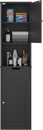 Walsunny Tall Bathroom Storage Cabinet with Freestanding Adjustable Shelves, Narrow Storage Linen Cabinet with 2 Doors and 1 Drawer for Bathroom, Living Room, Kitchen, Black