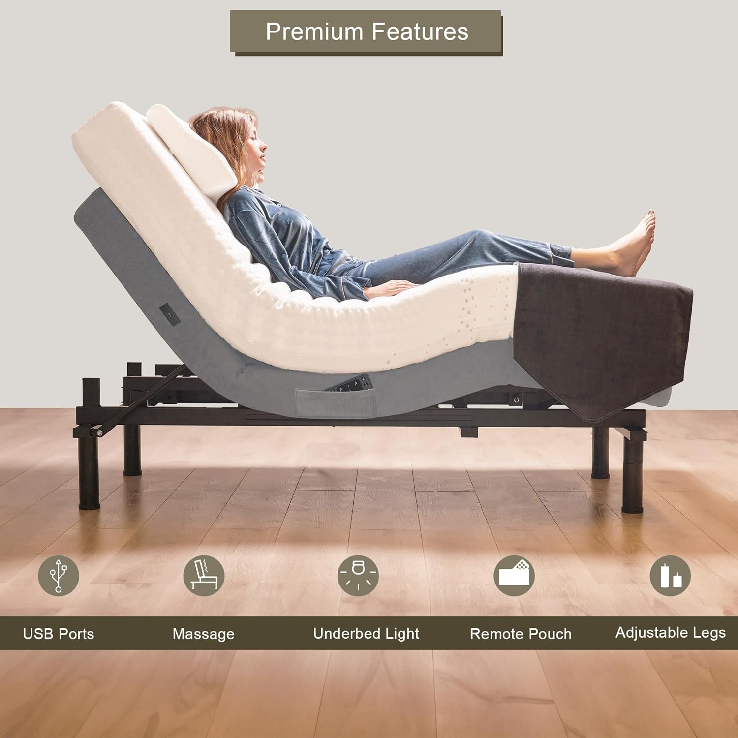 Queen Adjustable Bed Base with 10 Inch Gel Memory Foam Mattress - Dual Massage - USB Ports - Zero Gravity - Underbed Light - Wireless Remote - Zero Clearance