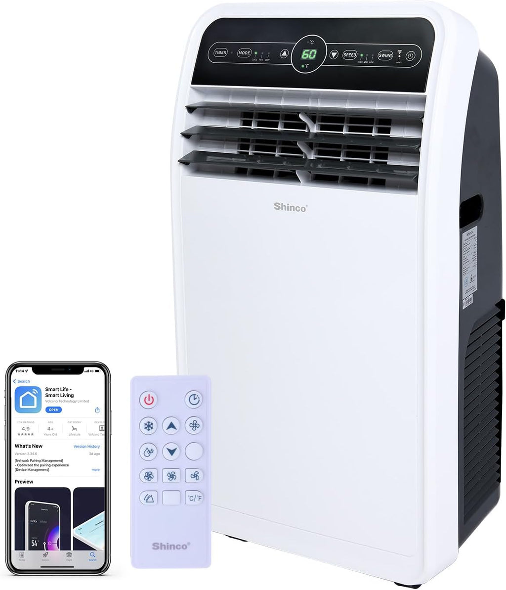 Shinco 12,000 BTU Portable Air Conditioner with WiFi, Portable AC Unit with Built-in Cool, 3-in-1 Cooling Fan & Dehumidifier for Rooms up to 400 Sq.Ft, Remote, 24H Timer, Installation Kits