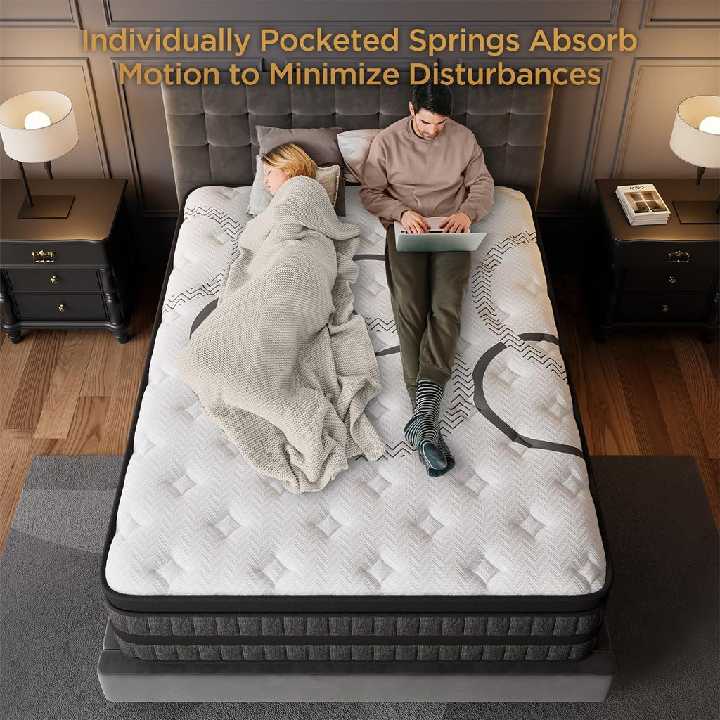King Size Mattress 14 Inch Hybrid King Mattress Euro Top Medium Firm for Back & Lumbar Support New Version, 365 Night Trial, Individual Pocket Spring for Motion Isolation & Pressure Relief