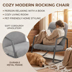 Kinfant Mid Century Modern Rocking Chair, Corduroy Upholstered Accent Chair with Metal Frame, High Back Nursery Glider Rocker, Comfy Reading Lounge Chair for Living Room Bedroom Small Space (Grey)