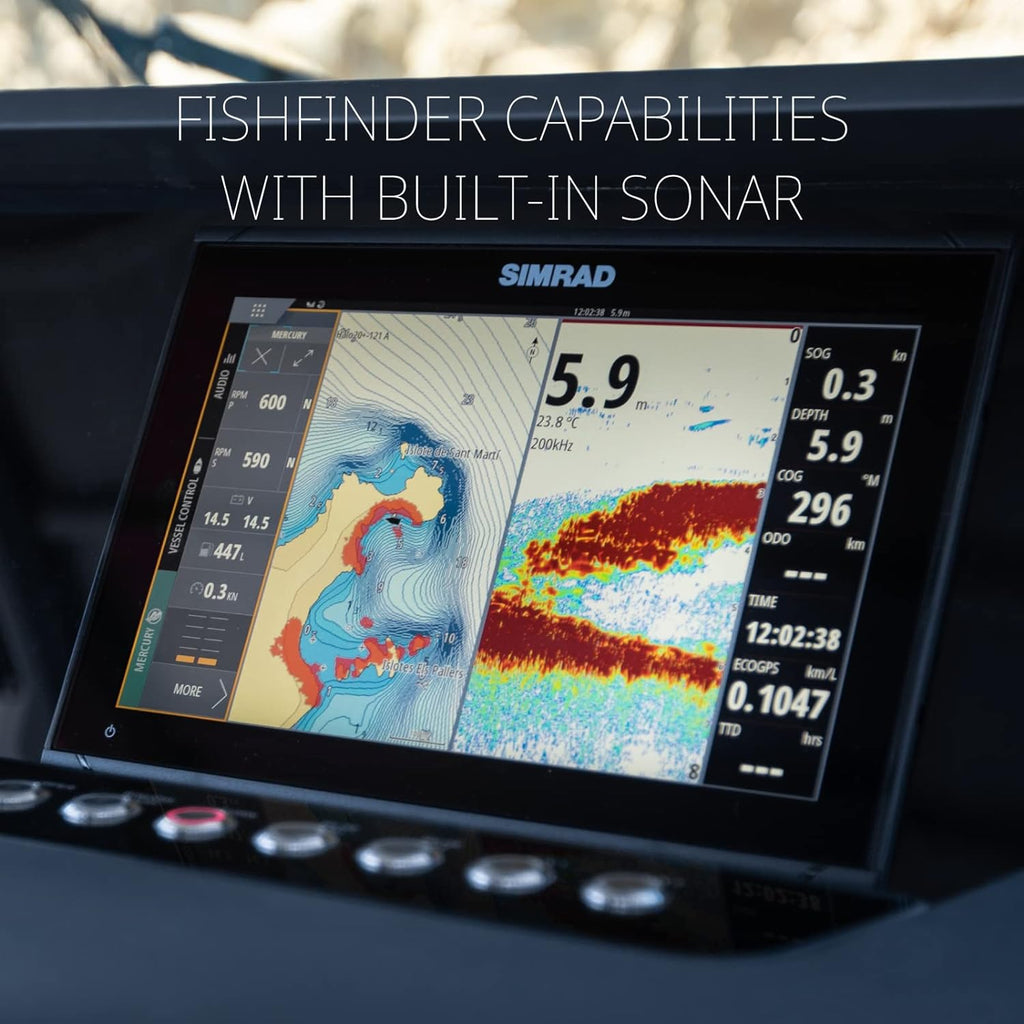 Simrad GO Chartplotter and Fish Finder  with Transducer and Radar Options  Preloaded C-MAP Discover Chart Card