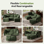 Ihanherry 97.2” Modular Sectional Sofa with Storage, U Shaped Modern Sofa for Living Room, 4-Seat Chenille Fabric Comfy Deep Seat Sofa with Movable Ottoman for Bedroom and Apartment, Green