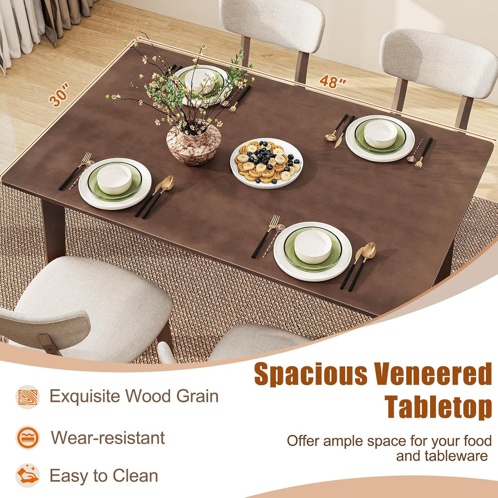 Giantex Dining Table for 4, 48" Rectangular Wooden Kitchen Table with Solid Rubber Wood Legs, Mid Century Modern Dinner Table for Dinette, Living Room, Home Office (Walnut)