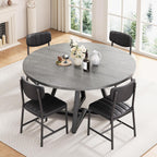 Jocoevol 42“ Round Kitchen Dining Room Table for 2-4, Circle Dining Dinner Table with Pedestal Metal Frame, Space Saving Wood Industrial Furniture for Small Space (Grey, 42IN)