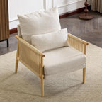 Karl home Cozy Chenille Accent Chair with Lumbar Pillow & Rattan Arms Modern Lounge Chair for Living Room, Bedroom, Reading Nook, Gray