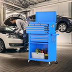 8-Drawer Rolling Tool Chest with Wheels, 2-in-1 Detachable Tool Box with Drawers and Large Cabinet, Rolling Tool Chest Storage Cabinet with Lockable for Warehouse, Garage, Workshop (Blue)