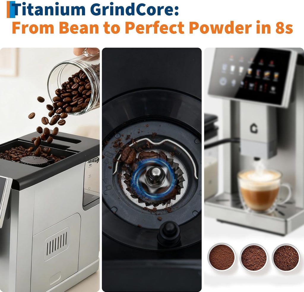 3rd-Gen Espresso Coffee Maker with Milk Frother - Removable Brewer & Grinder, Adjustable Coarseness/Flavor, 3-Level Coffee/Milk Volume, Detachable Milk Tank - Sleek Silve Spray Paint for Home Baristas