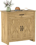 HOMCOM Farmhouse Sideboard Buffet Cabinet, Barn Door Coffee Bar Cabinet with Drawer and Adjustable Shelf for Kitchen, Living Room, Entryway, Natural Wood Effect