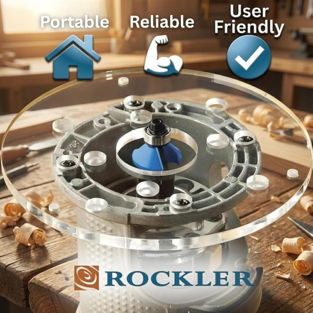 Rockler Trim Router Table – Adjustable Table Router w/Pre-Drilled Holes on Back - Router Table w/High-Visibility Bit Guard, 1/4" Thick Acrylic Base – Router Tools for Woodworking