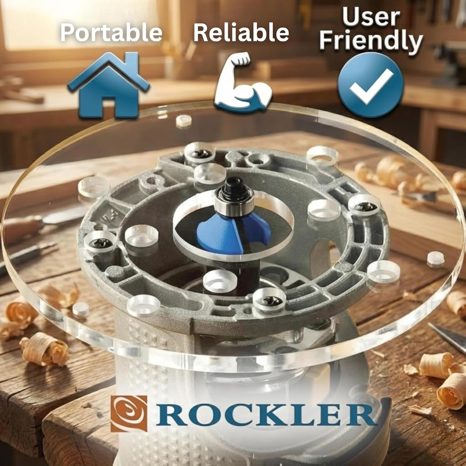 Rockler Trim Router Table – Adjustable Table Router w/Pre-Drilled Holes on Back - Router Table w/High-Visibility Bit Guard, 1/4" Thick Acrylic Base – Router Tools for Woodworking