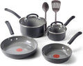 T-Fal Ultimate Hard Anodized Ceramic Nonstick 8 Piece Cookware Set, Oven Safe Up to 400°F, Dishwasher Safe, Pots and Pans Set, Includes Frying Pans, Saucepan, Cooking Utensils, Stone