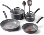 T-Fal Ultimate Hard Anodized Ceramic Nonstick 8 Piece Cookware Set, Oven Safe Up to 400°F, Dishwasher Safe, Pots and Pans Set, Includes Frying Pans, Saucepan, Cooking Utensils, Stone