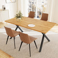 5-Piece Dining Table Set for 4-6 People, 63" MDF Kitchen Table with 4 Upholstered Chairs, Metal Legs for Dining Room, Kitchen(Oak Table+4 Brown Chairs)