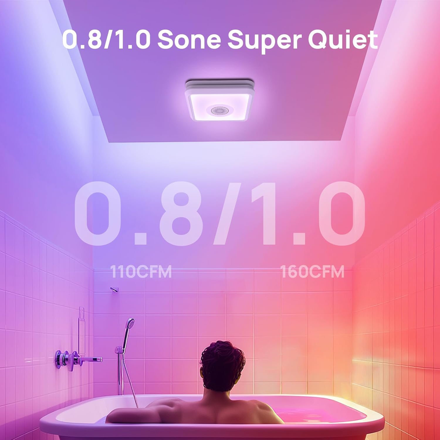 Consciot 160CFM Bathroom Exhaust Fan with Light and Bluetooth Speaker, 7 RGB Light & Music Sync Mode, 1500Lm 3000K/4000K/5000K Light, Nightlight, Remote Control, Quiet 1.0 Sone Ventilation Fan