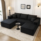 107.5" Cloud Modular Sectional Sofa with 1 Ottoman,Modern Minimalist Upholstered Couches, Comfort U Shaped Sofa for Living Room,Deep Seat Corner Couch .No Assembly Required (Black,Left Facing Chaise)