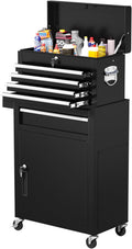 Greenvelly Tool Chest, 5-Drawer Rolling Tool Chest with Hooks and Lockable Wheels, Detachable Top Tool Box, Toolbox with Wheels, Rolling Tool Box for Mechanics Garage Workshop and Tool Room (Black)