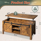 WLIVE 47.3" Farmhouse Lift Top Coffee Table with Sliding Barn Doors, Large Hidden Storage Compartment and Adjustable Shelf for Living Room,Office, Rustic Brown
