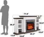 72" Electric Fireplace with Mantel and Cabinets, Fireplace TV Stand for Living Room Bedroom, LED Light, Stacked Stone Surround and Remote Control 3D Realistic Flame