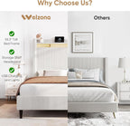 Queen Bed Frame with Tall Headboard, 55.3" Upholstered Platform Queen Size Bed Frame, Elegant Corduroy Wingback Bed with LED Lights & Charging Station, No Box Spring Needed, Solid Wood Slats, Cream