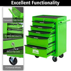 Iron-Top Rolling Tool Chest with Lockable Wheels and Side Handles, 7-Drawer Tool Storage Cabinet with Ball Bearing for Garage, Repair Shop, Required Assembly, Large Storage Capacity (Iron, 5-Green)
