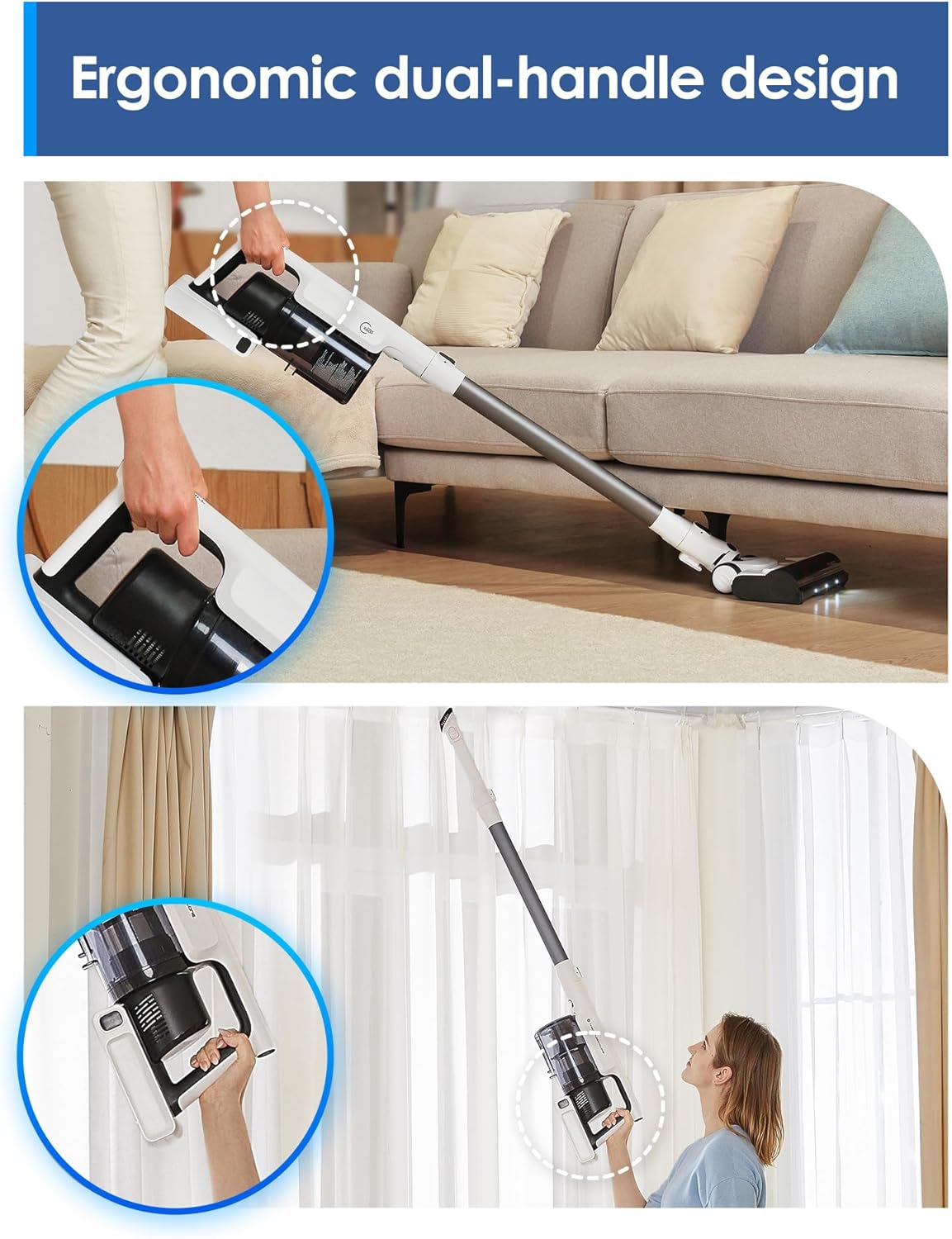 Tineco A30S Cordless Stick Vacuum, 160W Suction 60 Minute Run Time, 1 Litre Trash Can, Tangle-Free Brush, PureCyclone Tech, LED Headlight (A Series-A30)