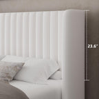 Feonase Queen Size Lift Up Storage Bed Frame, Velvet Upholstered Platform Bed Frame with Wingback Headboard, Hydraulic Storage, No Box Spring Needed, White