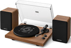 SoulBox S1 Vinyl Record Player with Stereo Speakers  Turntable with Built-in Preamp  S-Shaped Tonearm  33/45 RPM - Walnut