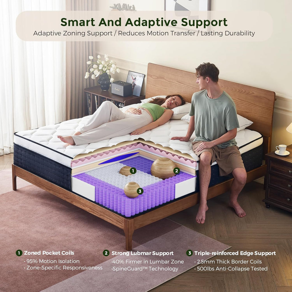 14 Inch Queen Mattress in a Box: Hybrid Medium Firm Queen Size Mattresses for Pain Relief, Memory Foam Queen Bed Mattress with Pocket Springs for Motion Isolation, Back & Side Sleepers, CertiPUR-US