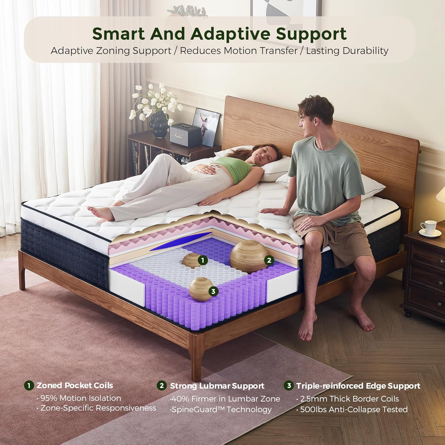 14 Inch Queen Mattress in a Box: Hybrid Medium Firm Queen Size Mattresses for Pain Relief, Memory Foam Queen Bed Mattress with Pocket Springs for Motion Isolation, Back & Side Sleepers, CertiPUR-US