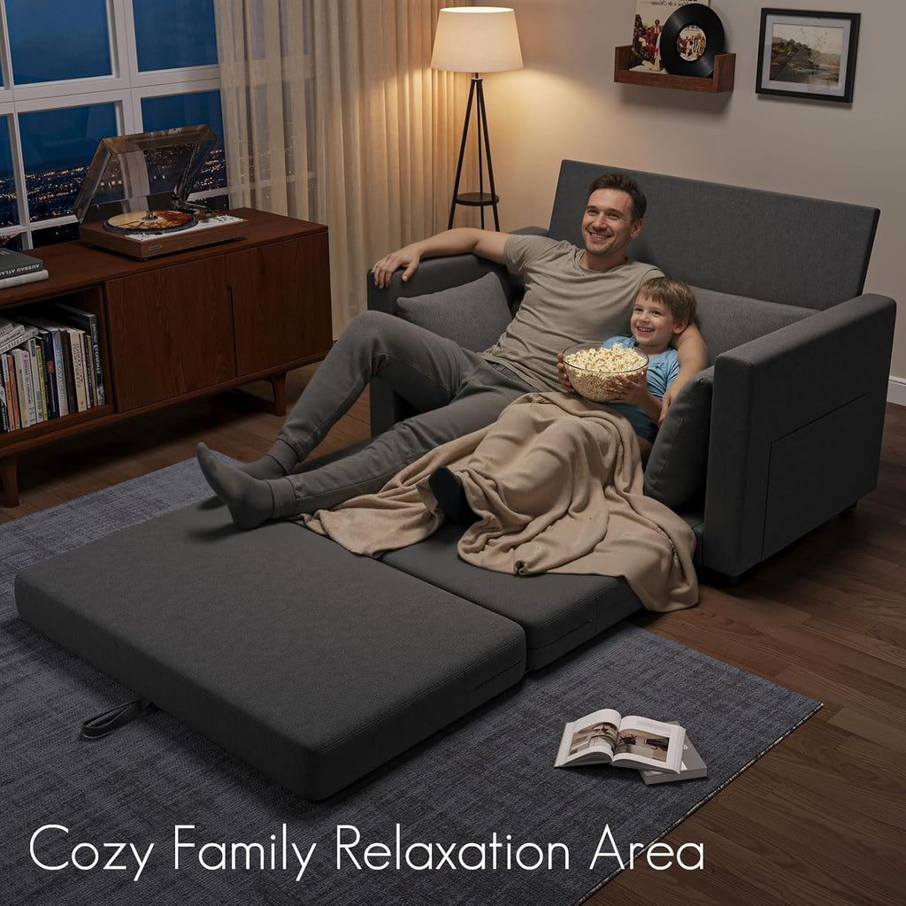 Loveseat Sofa Bed 51 in Folding Couch Bed for Small Space, 2 Persons Reading Chair & Kids Temporary Playing Bed Rest, Dark Gray